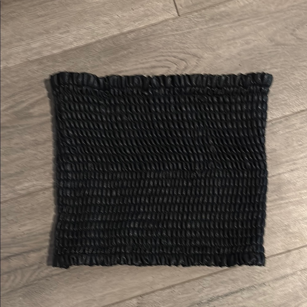Black Smocked Leather Tube Top